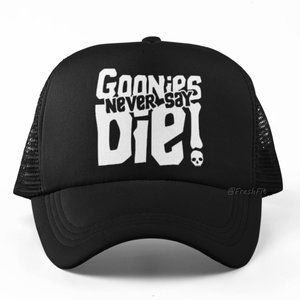 🆕Goonies Never Say Die Foam Trucker Hat Mesh Snapback Cap Black
